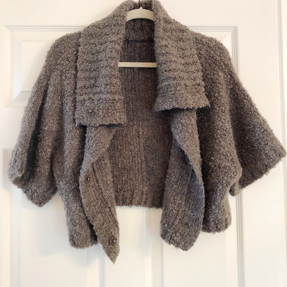Vintage Taupe Boucle Sweater with Detachable Shearling Collar - Picture 9 of 14